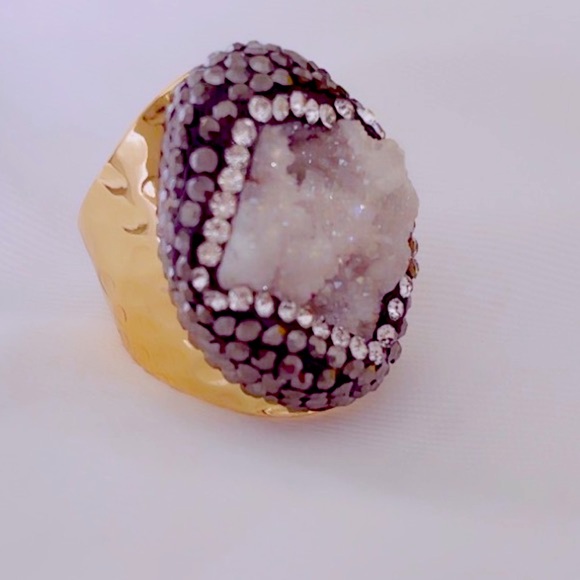 White Druzy Agate Adjustable Ring - Picture 8 of 8